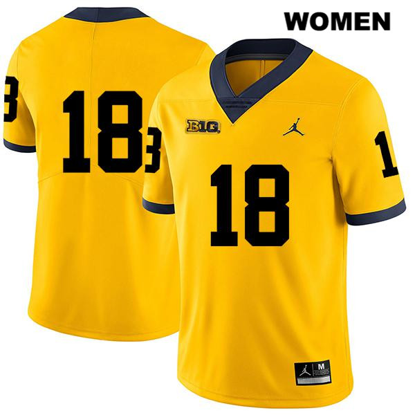 Women's NCAA Michigan Wolverines Brendan White #18 No Name Yellow Jordan Brand Authentic Stitched Legend Football College Jersey MX25F60BM